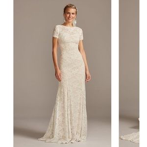 Melissa Sweet Short Sleeve Low Back Lace Wedding Dress